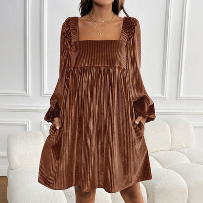 Rovelle | Women’s Pleated Square Neck Mini Dress