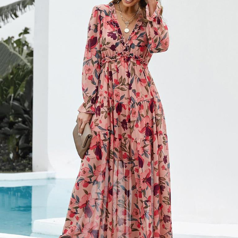 Aurevya | Women’s Bohemian Lace-Detail Maxi Summer Dress