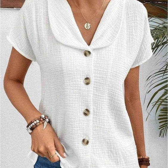 Solara | Women’s Button Front Short Sleeve Relaxed Blouse