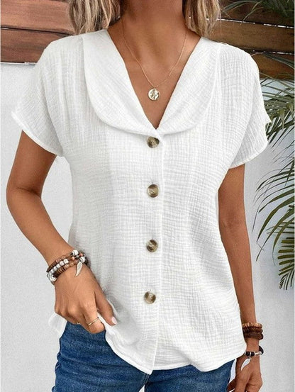 Solara | Women’s Button Front Short Sleeve Relaxed Blouse