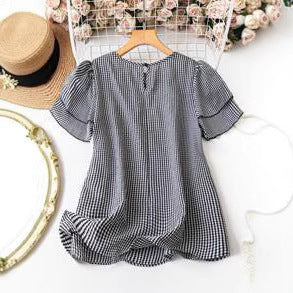 Elvarie | Women’s Smocked Gingham Peplum Blouse