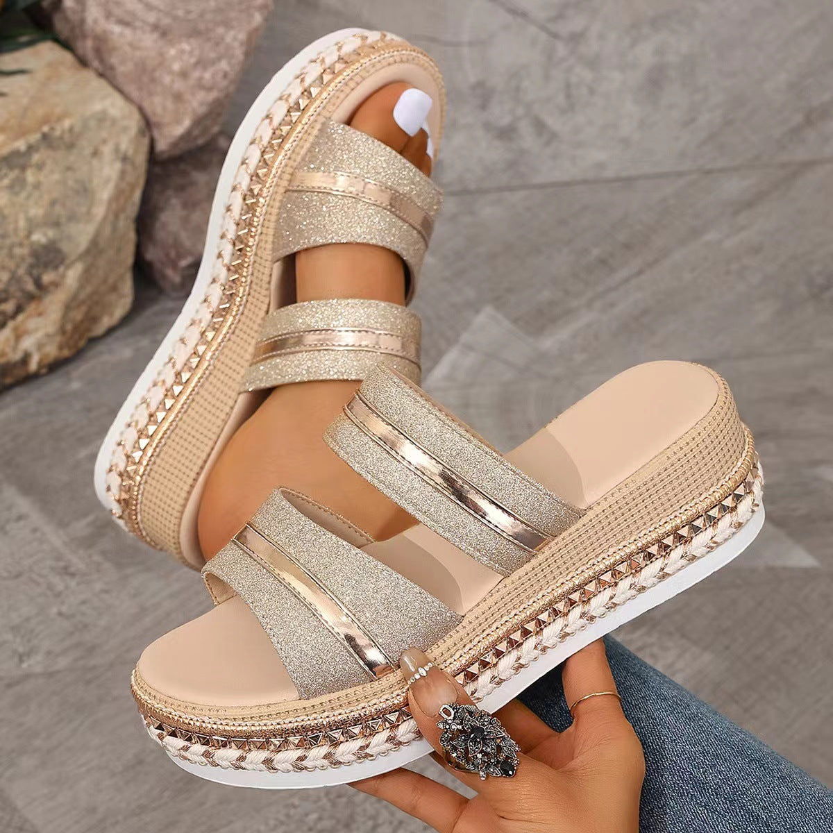 Casey | Platform Summer Slide Sandals with Double Straps