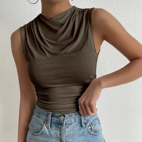 Lioren | Women’s Draped High Neck Sleeveless Top