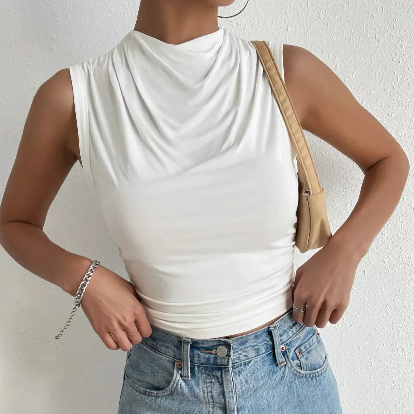 Lioren | Women’s Draped High Neck Sleeveless Top