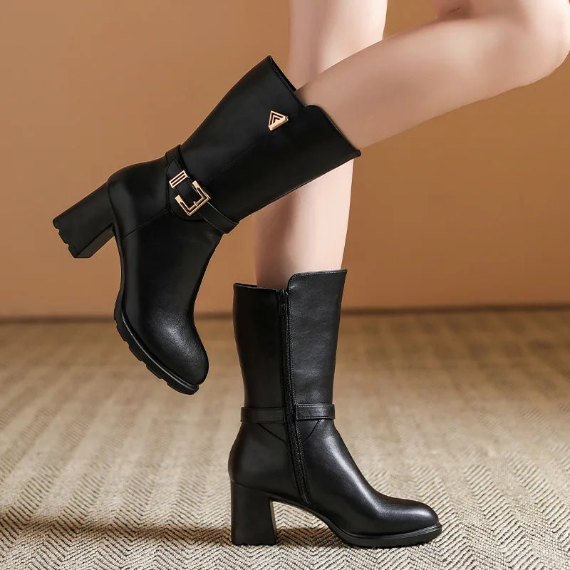 Women’s Orthopedic Leather Boots – Mid-Calf Supportive Walking Boots