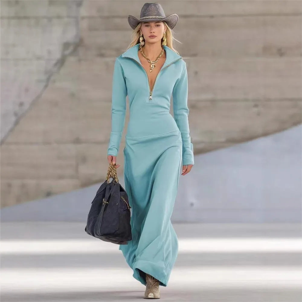 Elara | Women’s Zip Neck Relaxed Maxi Dress