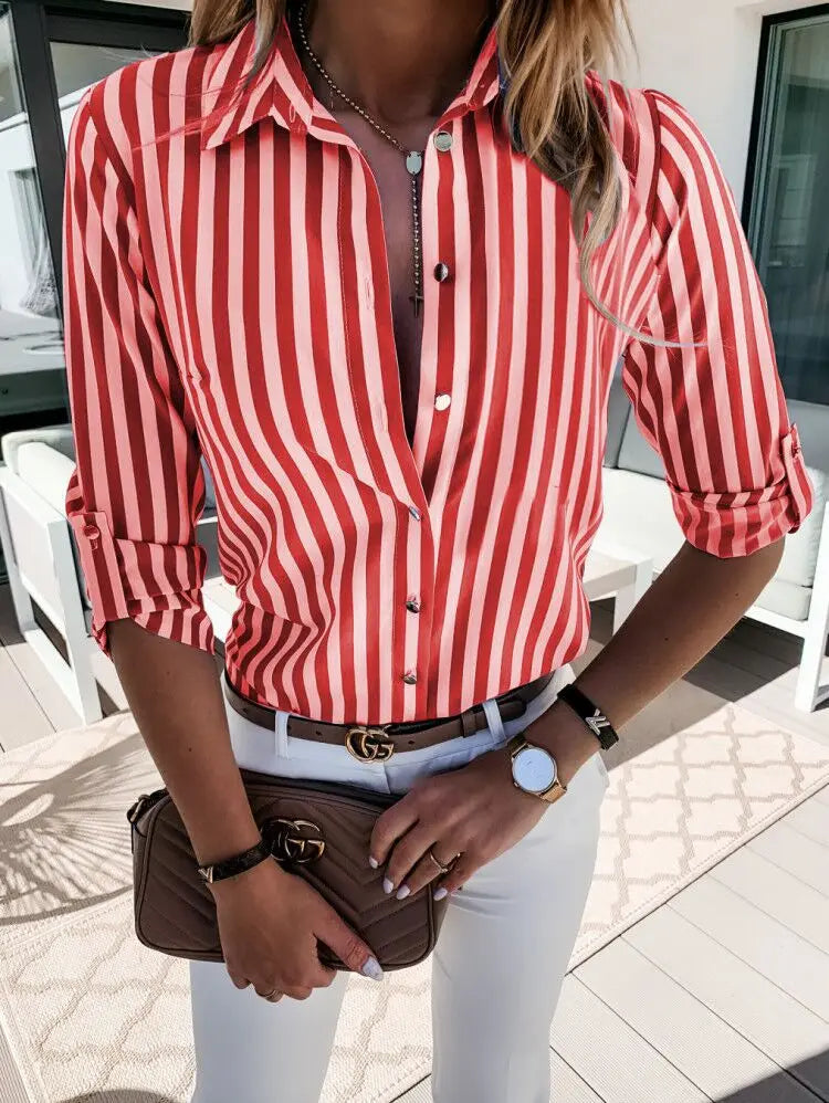 Clarisse | Women’s Striped Button Front Tailored Shirt