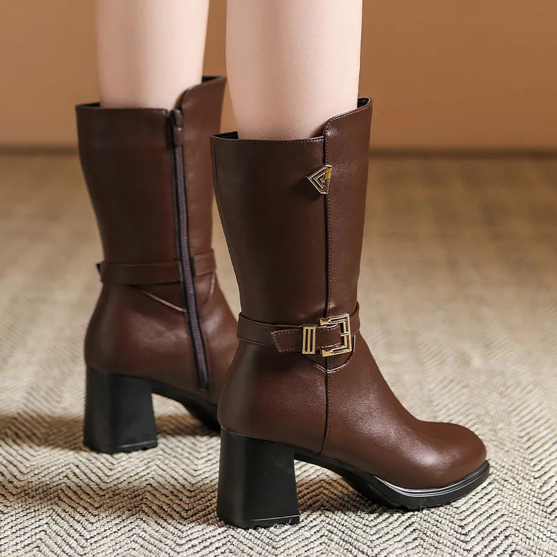 Women’s Orthopedic Leather Boots – Mid-Calf Supportive Walking Boots