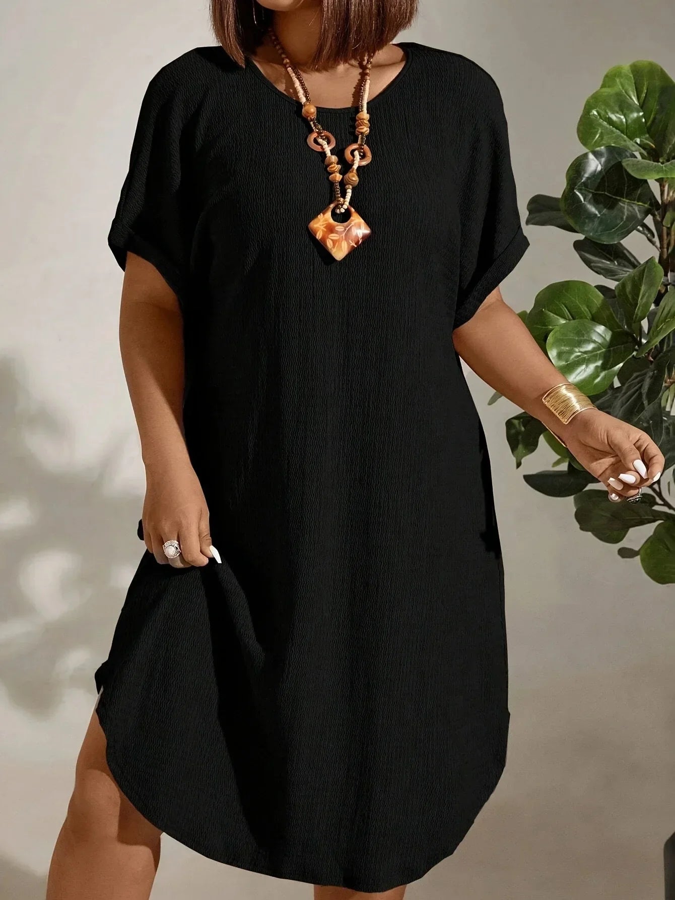 Elivara | Women’s Relaxed Short Sleeve Midi Dress