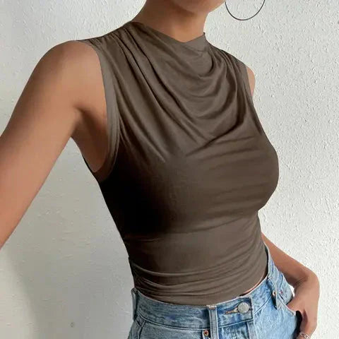 Lioren | Women’s Draped High Neck Sleeveless Top