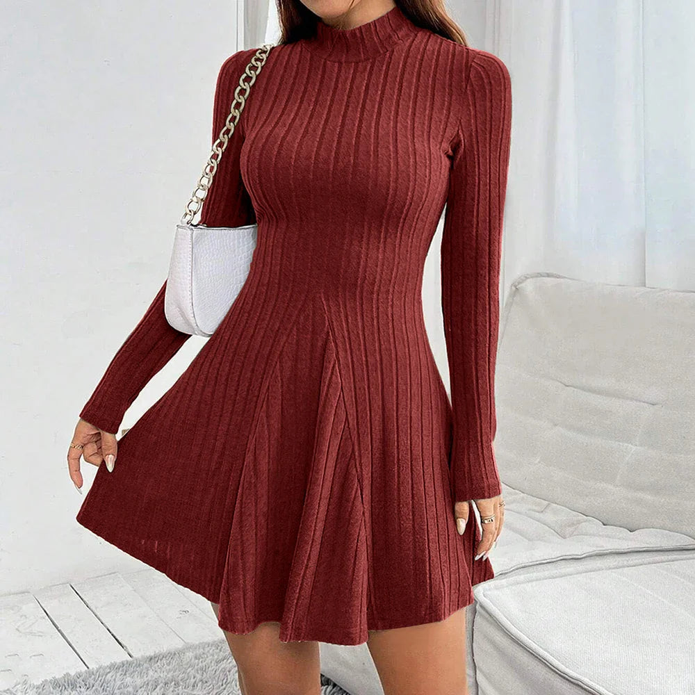 Vaelora | Women’s Ribbed Long Sleeve Fit and Flare Mini Dress