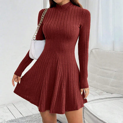 Vaelora | Women’s Ribbed Long Sleeve Fit and Flare Mini Dress