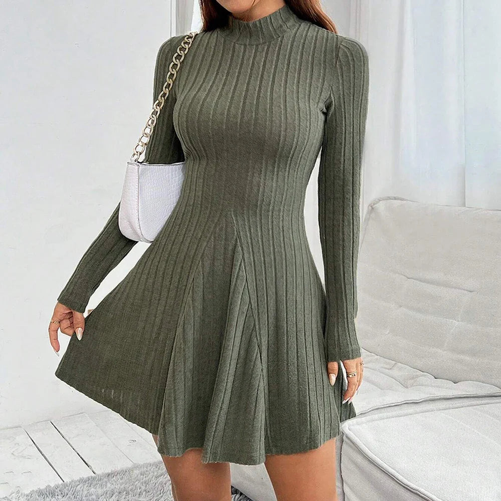 Vaelora | Women’s Ribbed Long Sleeve Fit and Flare Mini Dress