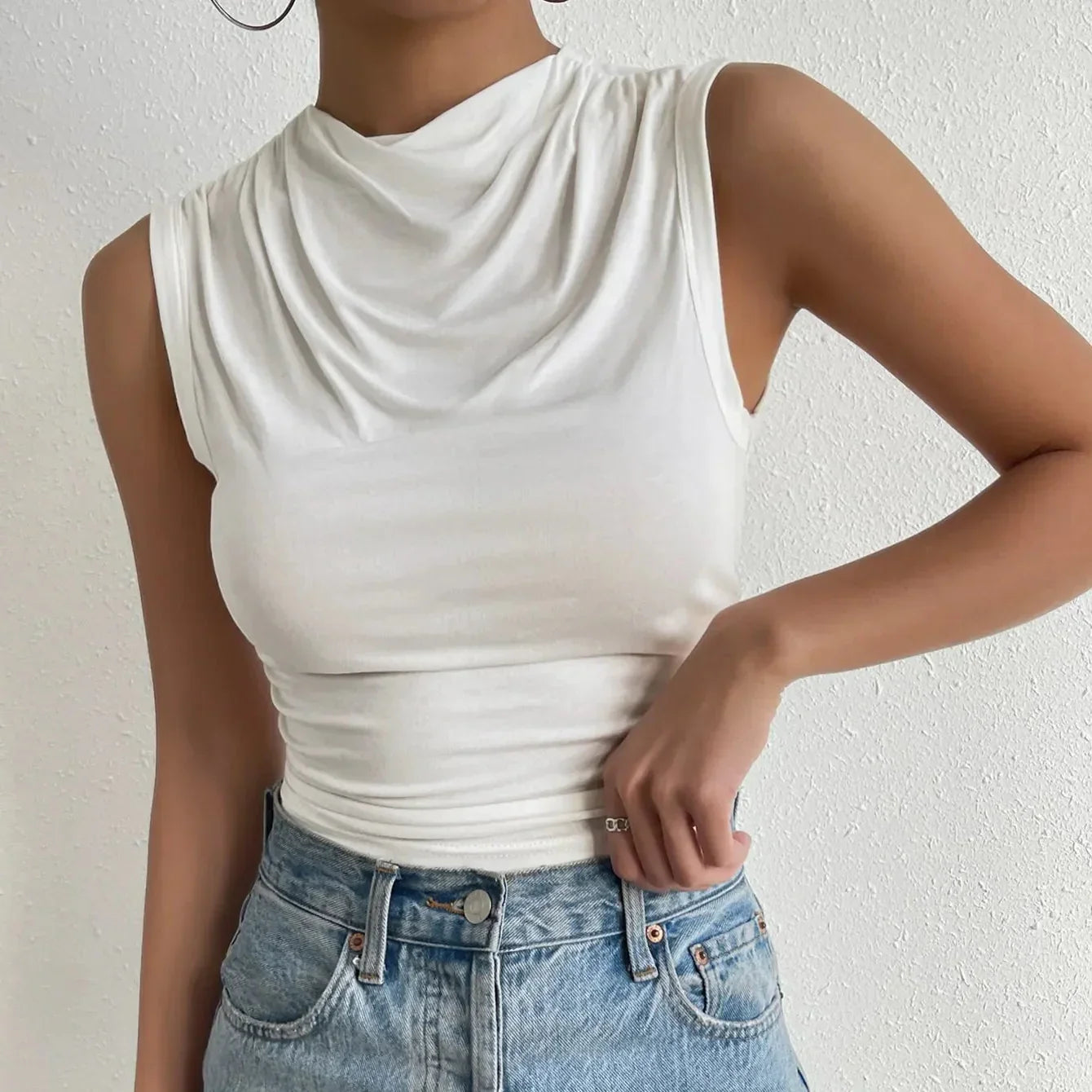 Lioren | Women’s Draped High Neck Sleeveless Top