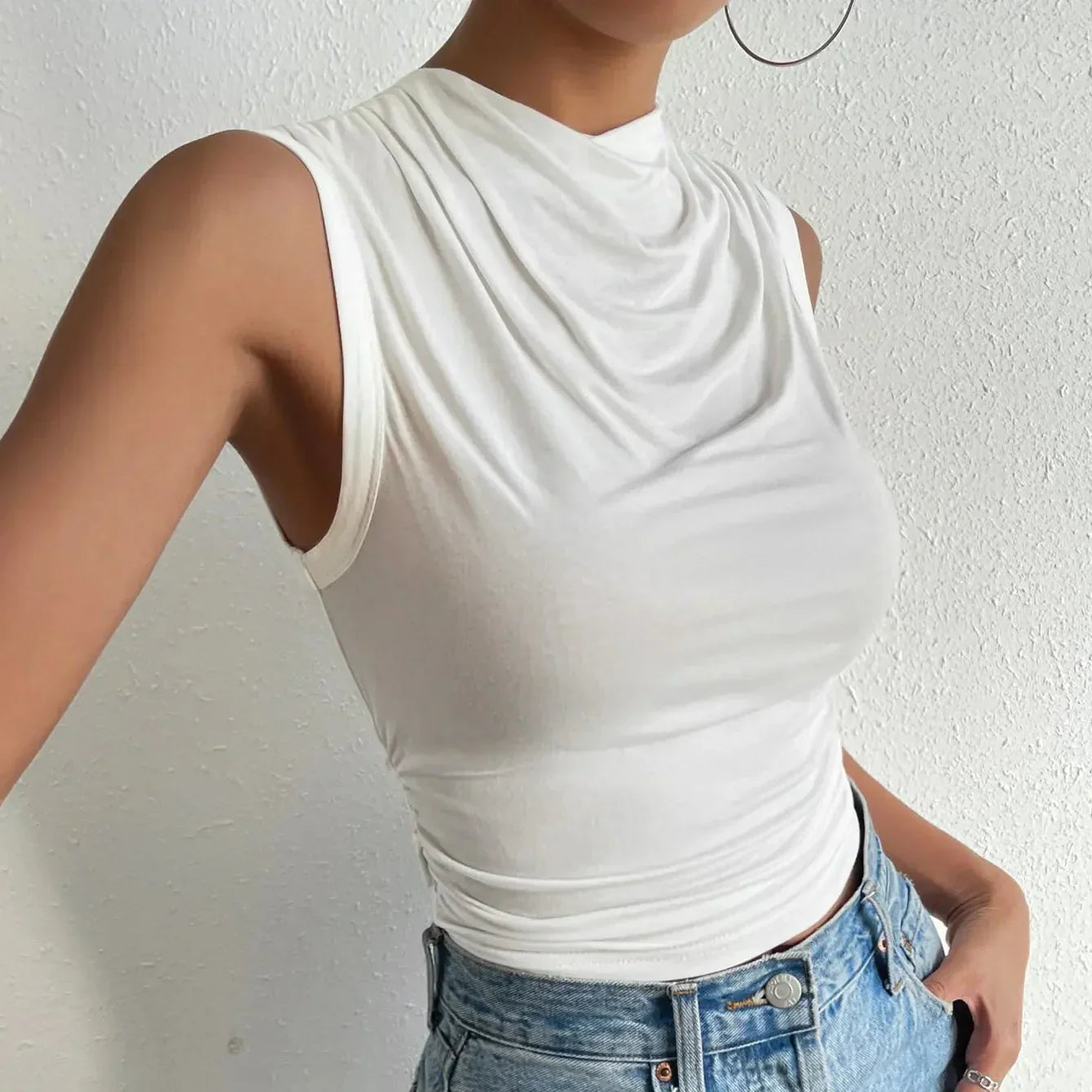 Lioren | Women’s Draped High Neck Sleeveless Top