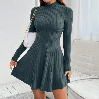 Vaelora | Women’s Ribbed Long Sleeve Fit and Flare Mini Dress