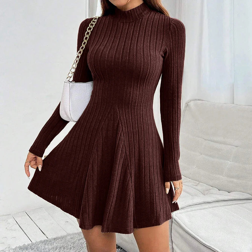 Vaelora | Women’s Ribbed Long Sleeve Fit and Flare Mini Dress