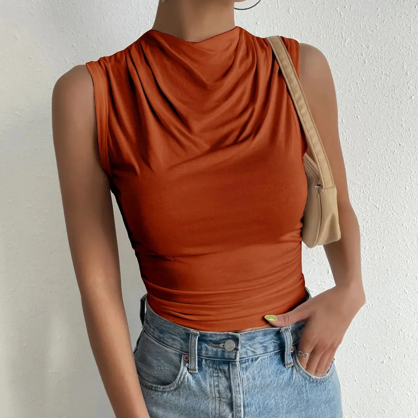 Lioren | Women’s Draped High Neck Sleeveless Top