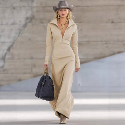 Elara | Women’s Zip Neck Relaxed Maxi Dress