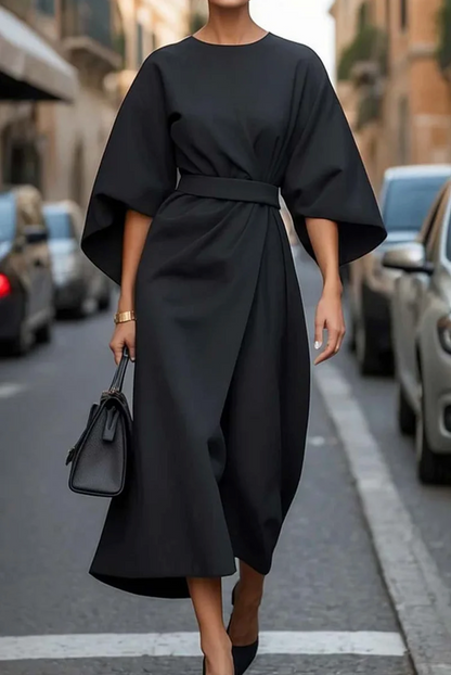 Elegant Dress with Lantern Sleeves and Belt
