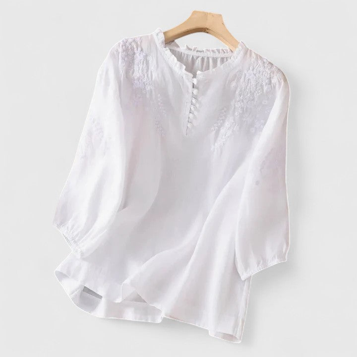 Avelyne | Embroidered Split Neck Blouse