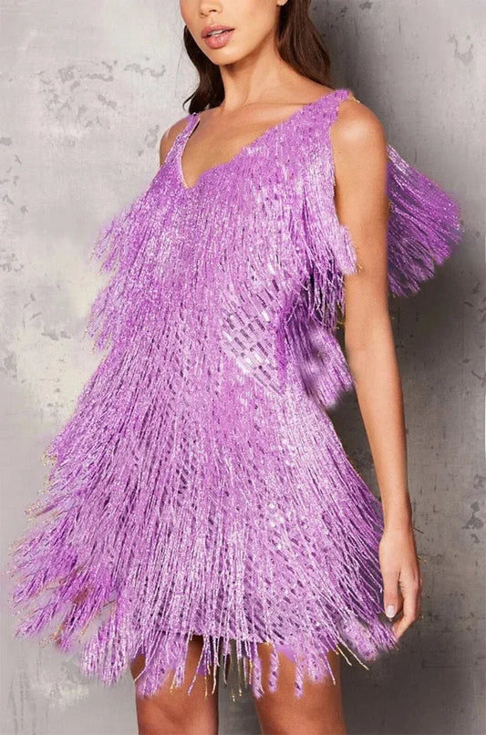 Women’s Cocktail Dress with Fringe Feathers