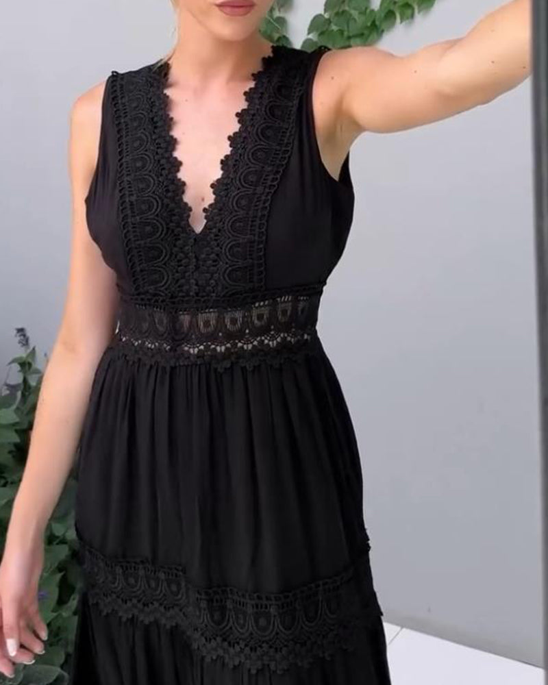 Lace Trim Midi Dress – Elegant Summer Dress