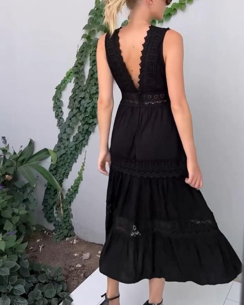 Lace Trim Midi Dress – Elegant Summer Dress