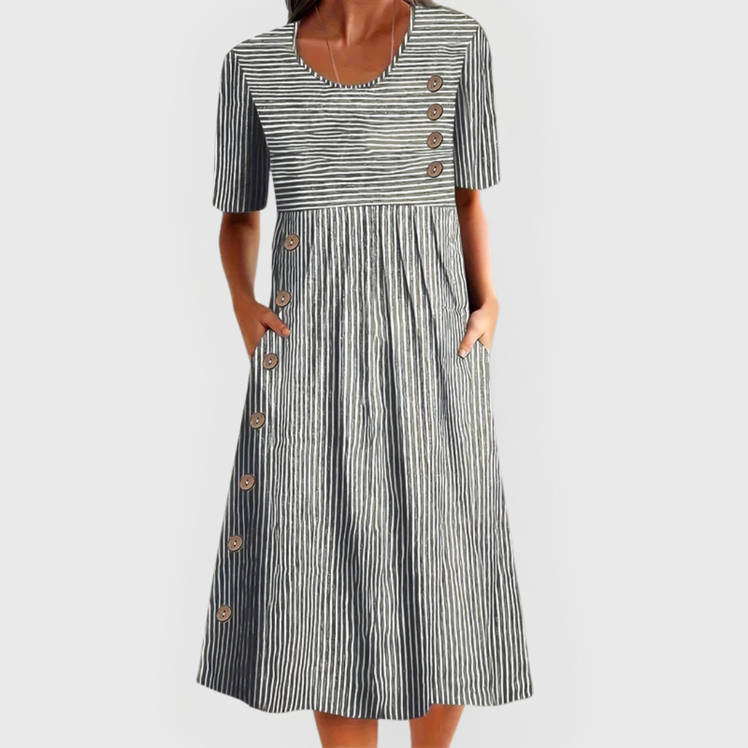 Striped Button Detail Midi Dress