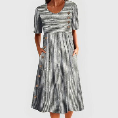 Striped Button Detail Midi Dress