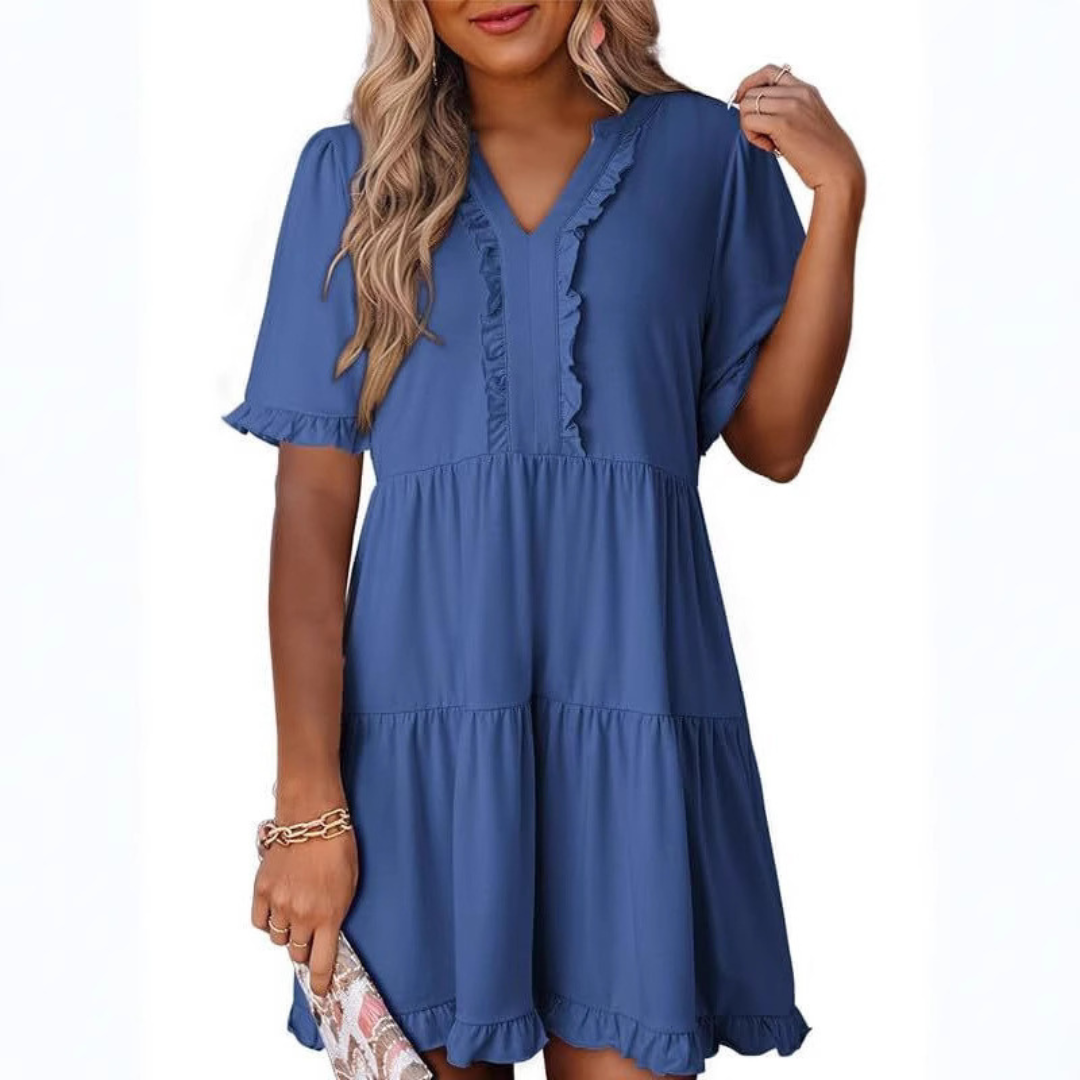 Calienne | Women’s Ruffle Trim Tiered Mini Dress