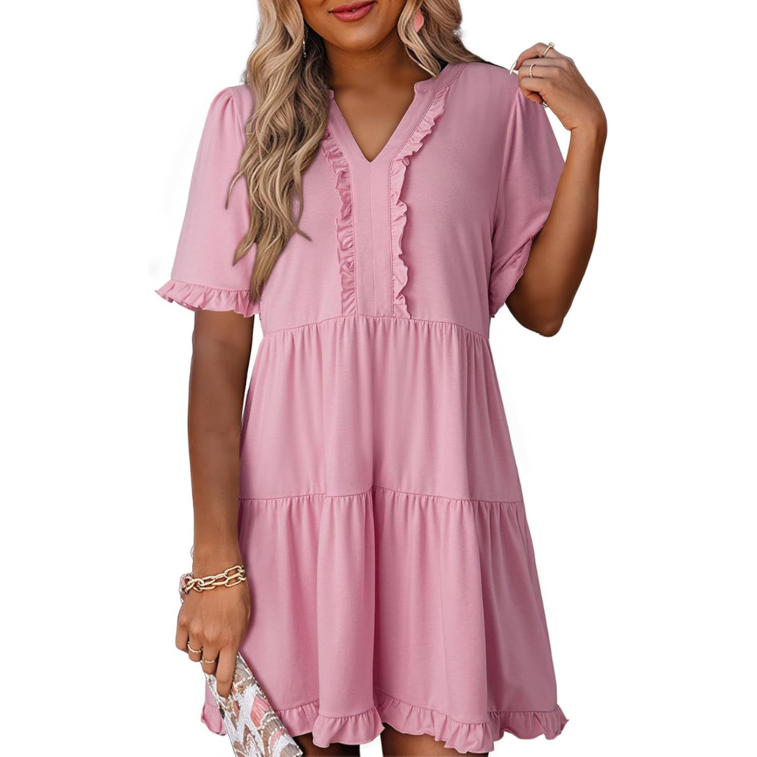 Calienne | Women’s Ruffle Trim Tiered Mini Dress