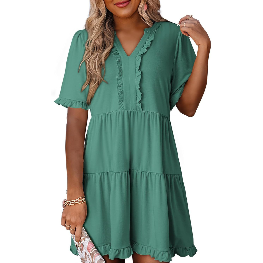 Calienne | Women’s Ruffle Trim Tiered Mini Dress