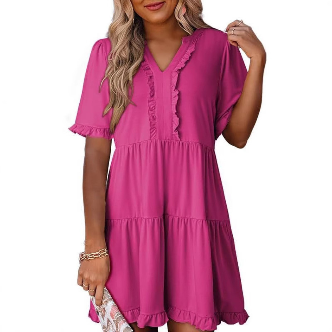 Calienne | Women’s Ruffle Trim Tiered Mini Dress