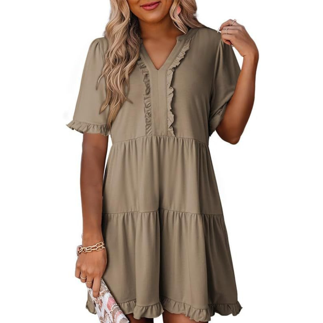 Calienne | Women’s Ruffle Trim Tiered Mini Dress