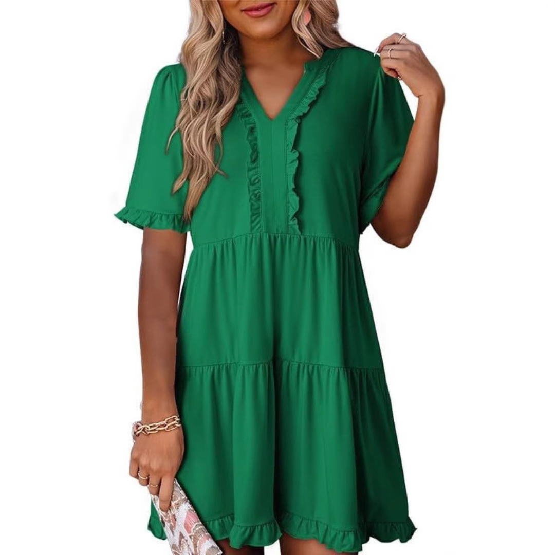 Calienne | Women’s Ruffle Trim Tiered Mini Dress