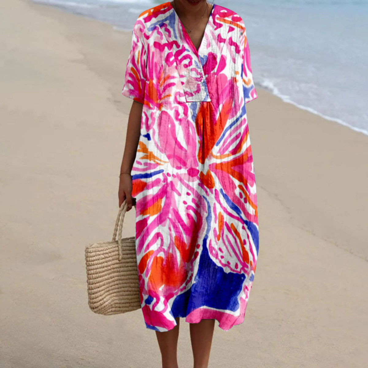 Lisa | Women’s V-Neck Midi Beach Dress