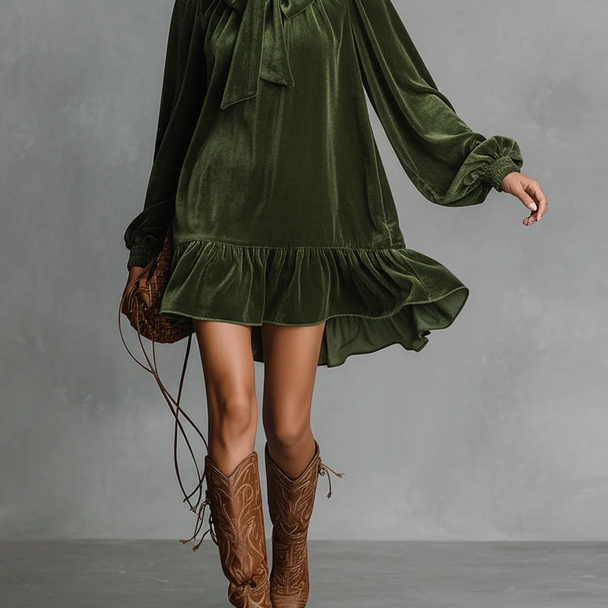 Neta | Women’s Bow Tie Velvet Mini Dress