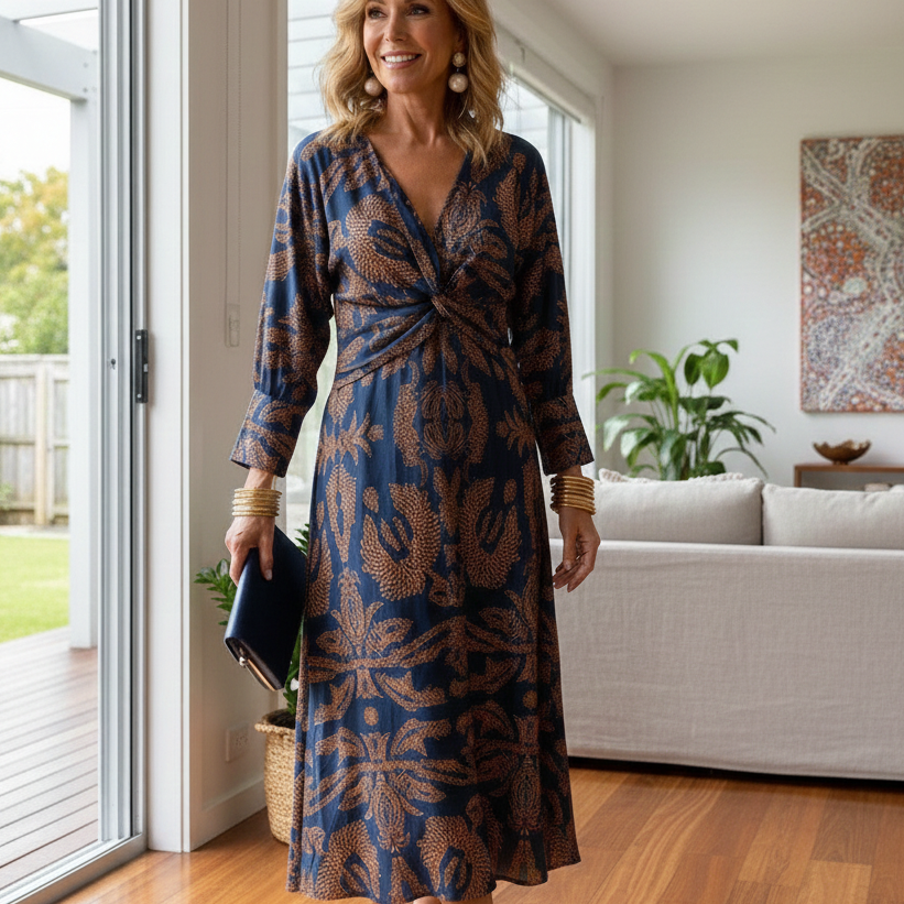 Women’s Printed Twist Front Midi Dress