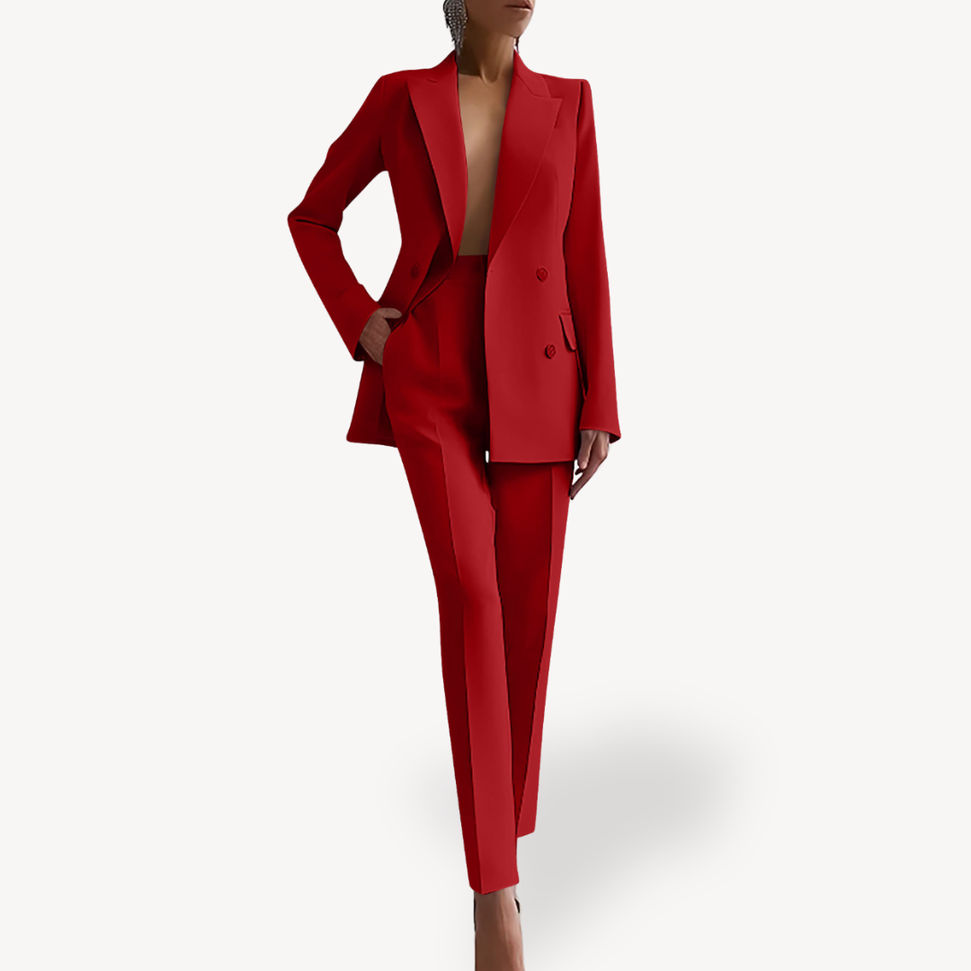 Women’s Elegant Evening Set – Double Breasted Blazer and Tapered Pants