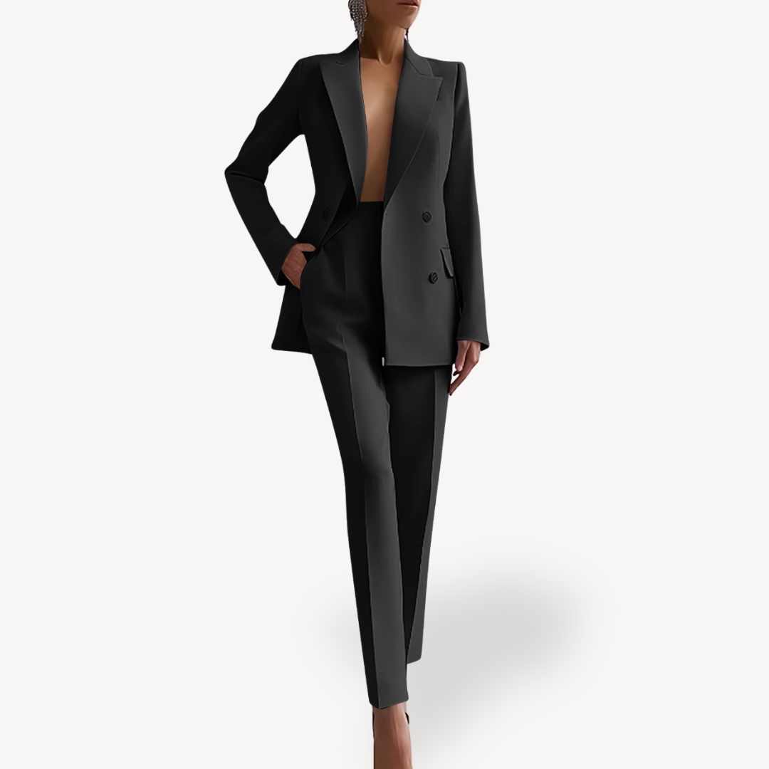 Women’s Elegant Evening Set – Double Breasted Blazer and Tapered Pants