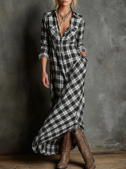 Therenne | Women’s Plaid Shirt Maxi Dress