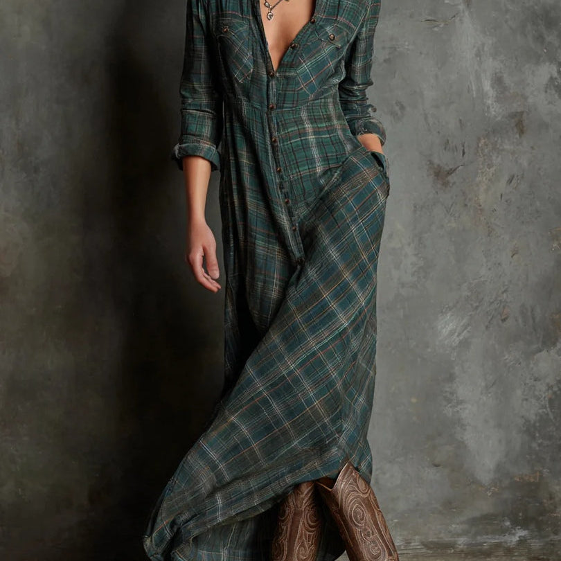Therenne | Women’s Plaid Shirt Maxi Dress