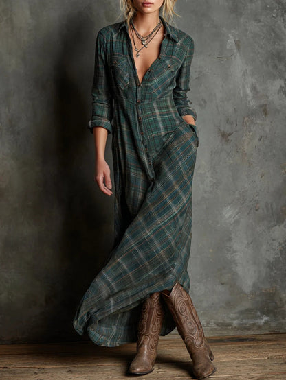 Therenne | Women’s Plaid Shirt Maxi Dress