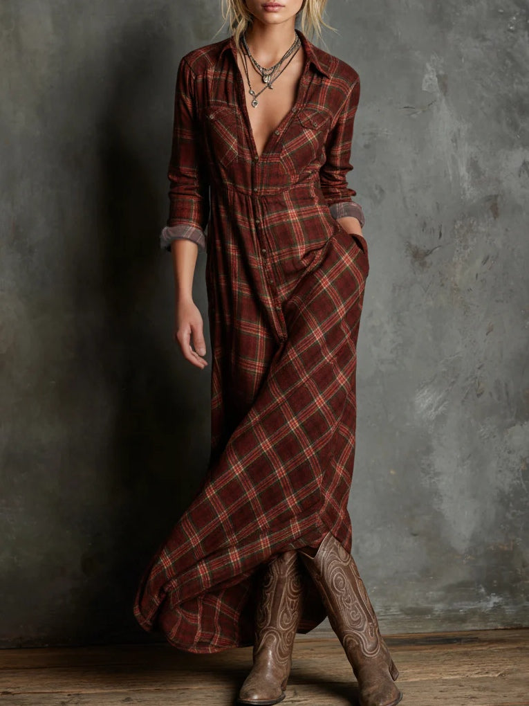 Therenne | Women’s Plaid Shirt Maxi Dress