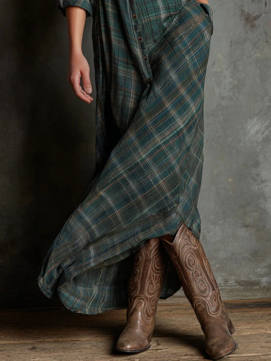 Therenne | Women’s Plaid Shirt Maxi Dress