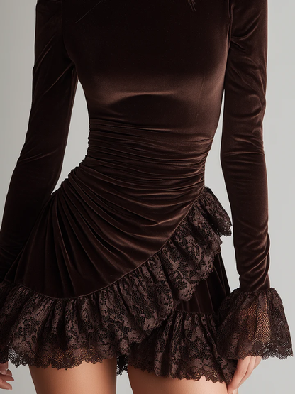 Velmira | Women’s Lace Trim Velvet Mini Dress