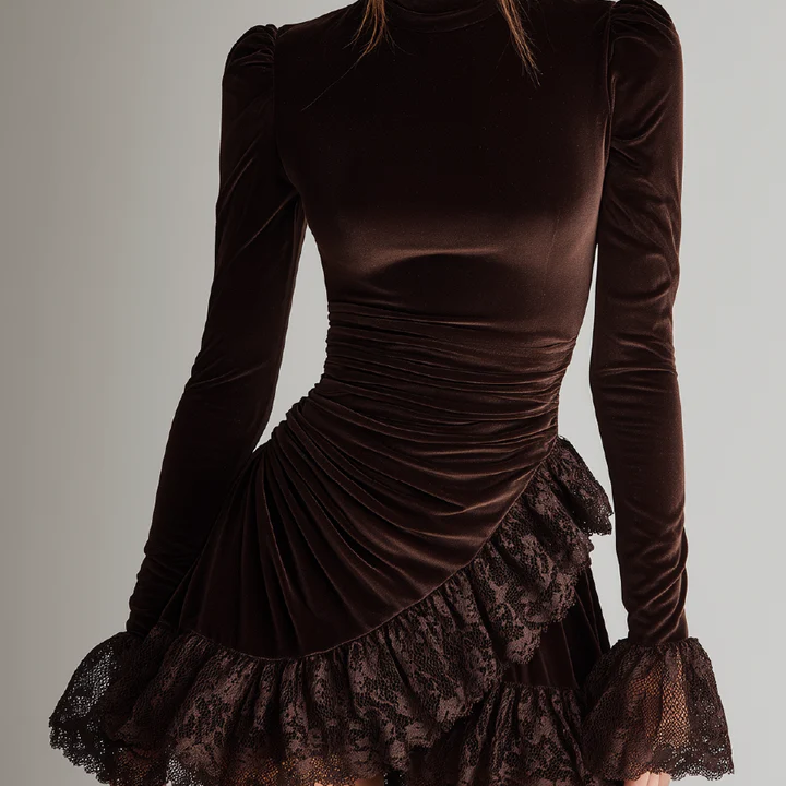 Velmira | Women’s Lace Trim Velvet Mini Dress