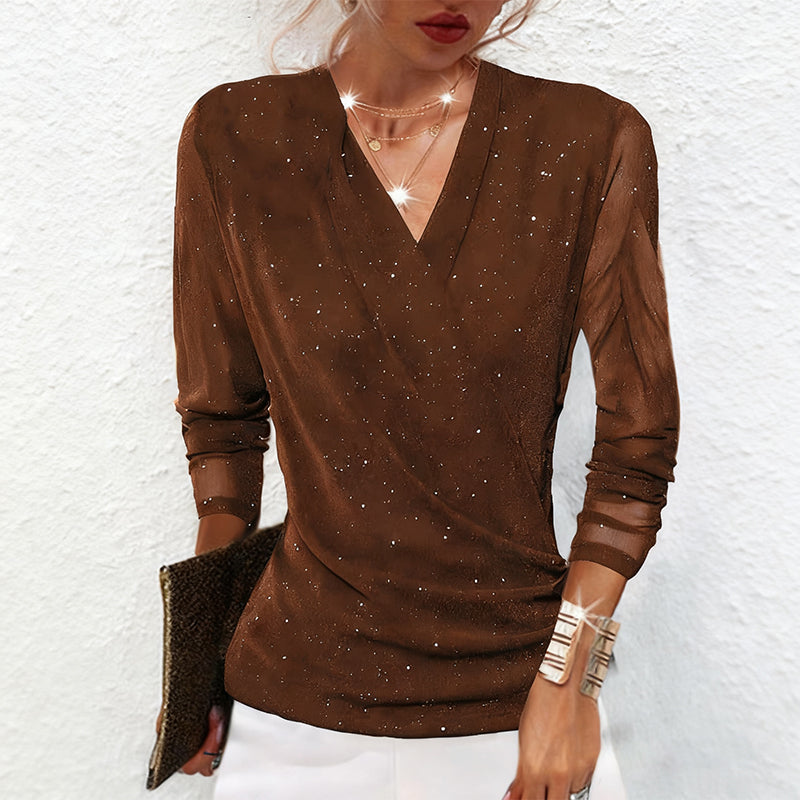 Mira | Women’s Shimmer V-Neck Evening Blouse