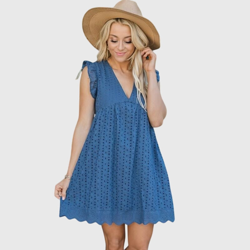 Serelith | Sleeveless Eyelet V Neck Spring Dress